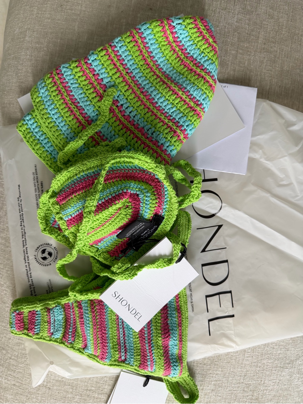 Shondel Neon Crochet Bikini Top & Bottom - Lime, Pink & Aqua
